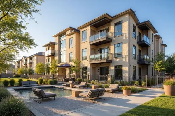 Five-story new apartment building with balconies