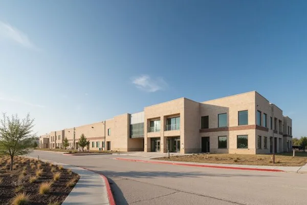 Manufacturing plant on the south side with open land