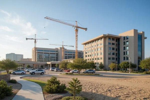 New hospital construction site with cranes