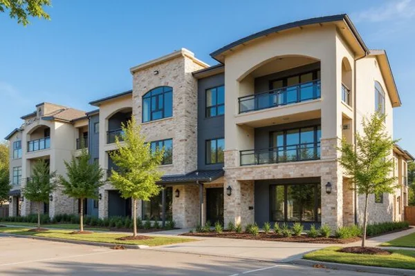Pre-leasing apartment building with landscaping still being planted