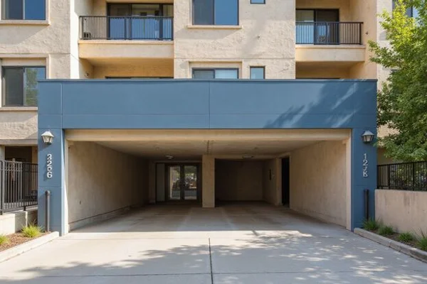 Parking garage entrance of a new apartment building