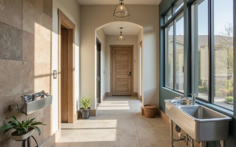 Pet wash station inside a new apartment amenity room