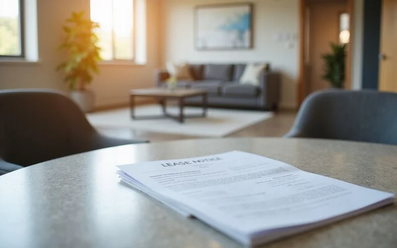 Printed lease notice page on a table in a bright leasing office