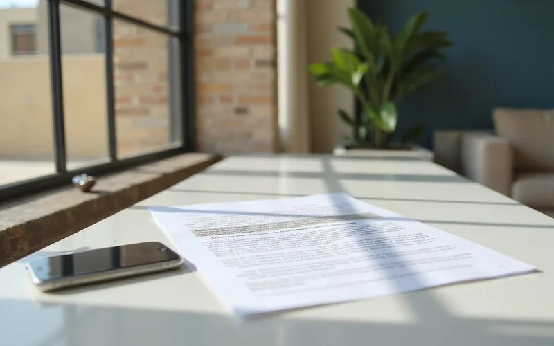 Printed lease page with a highlighted clause beside a phone