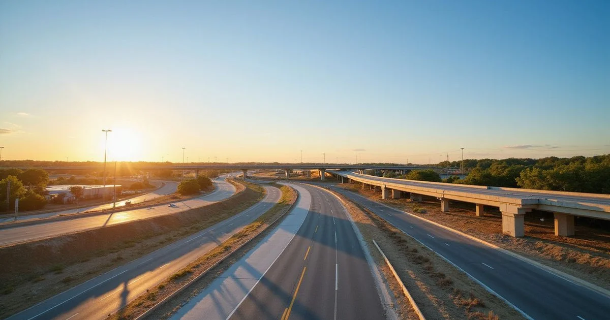 Highway interchange under construction near San Antonio at sunrise