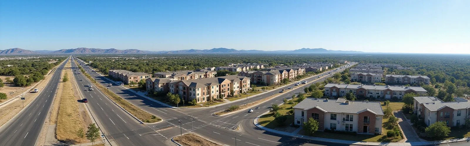 Panoramic view of the San Antonio metro with new apartment communities along highways
